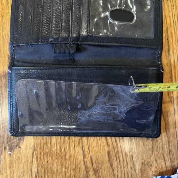 Fossil Black Pebbled Leather Bi Fold Wallet Check Book Credit Cards Coins Zipper - Picture 6 of 12